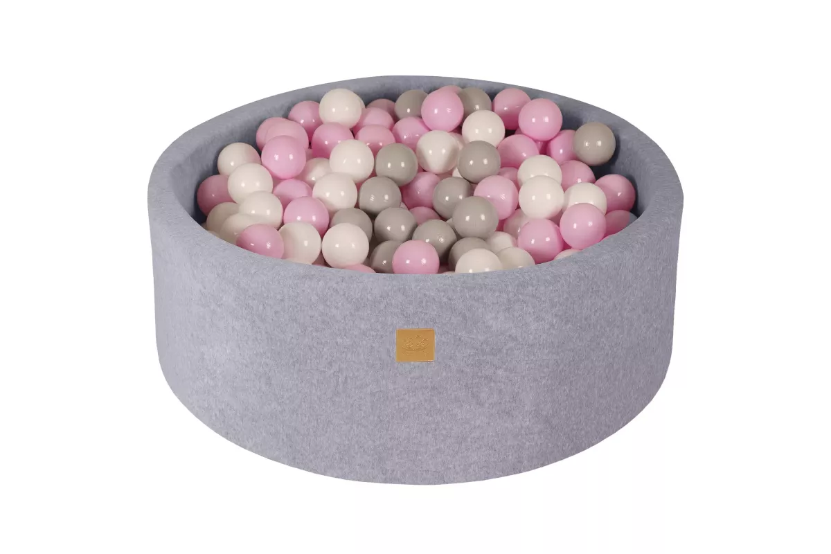 MeowBaby® Round Dry Ball Pool 7cm for Baby, 90x30cm/200 balls, Velour, Light Grey