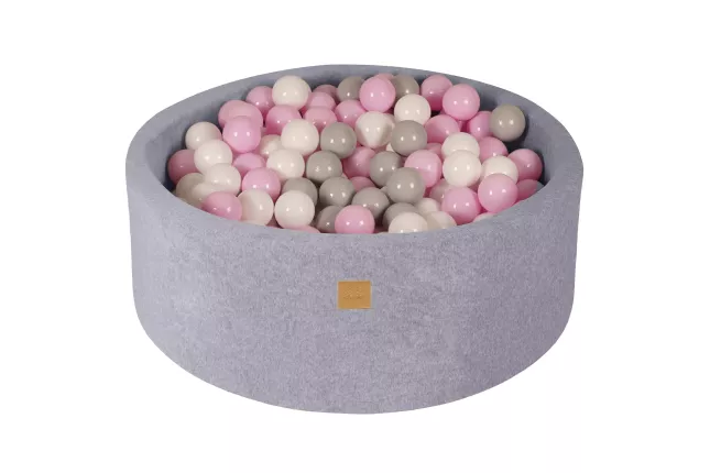 MeowBaby® Round Dry Ball Pool 7cm for Baby, 90x30cm/200 balls, Velour, Light Grey