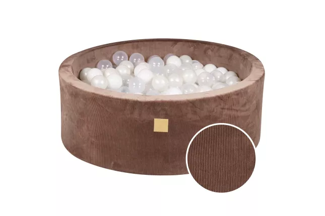 MeowBaby® Round Dry Ball Pool 7cm for Baby, 90x30cm/200 balls, Velour Corduroy, Chocolate